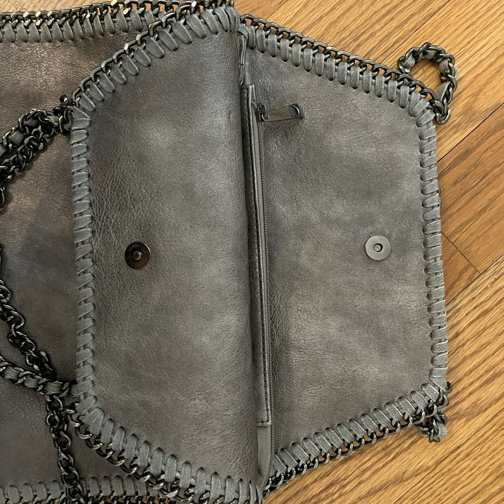 Metallic silver, chain bag